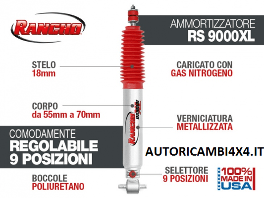 AMMORTIZZATORE RANCHO 9000 XL JEEP WRANGLER TJ ANTERIORE (Disponibile a lunghezza originale o per rialzi+6 cm E +7,5 cm) - Autoricambi4x4