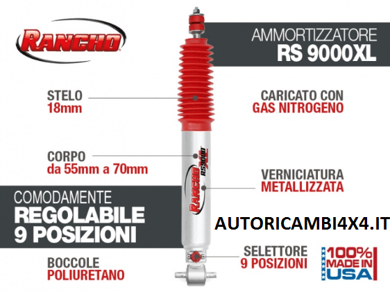AMMORTIZZATORE RANCHO 9000 XL JEEP WRANGLER TJ ANTERIORE (Disponibile a lunghezza originale o per rialzi+6 cm E +7,5 cm) - Autoricambi4x4