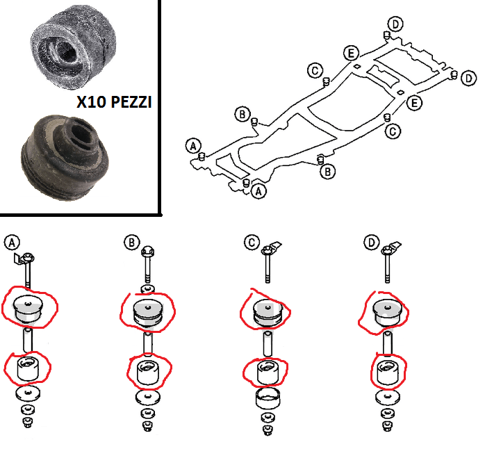 BOCCOLE TELAIO/ KIT BOCCOLE CABINA MITSUBISHI PAJERO/ L200/ HYUNDAI GALLOPER - Autoricambi4x4