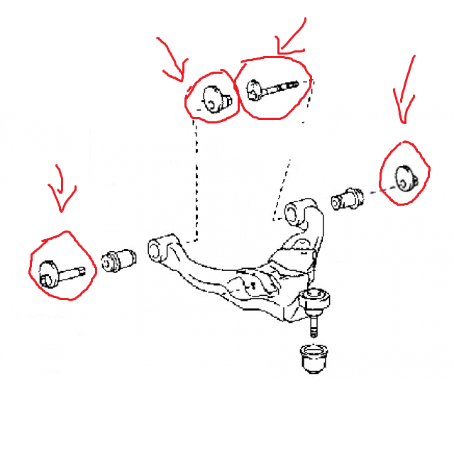 KIT BULLONI ECCENTRICO PER REGOLAZIONE CAMBER TOYOTA HILUX/ LAND CRUISER KDJ120/ GRJ120 (ORIGINALE) - Autoricambi4x4