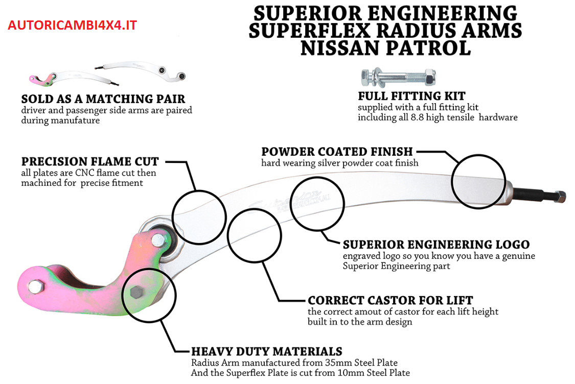PUNTONI ANTERIORI SUPER FLEX PER NISSAN PATROL GR Y60 E Y61(Per rialzi da +6 cm,+10/+12 cm,+15 cm) - Autoricambi4x4