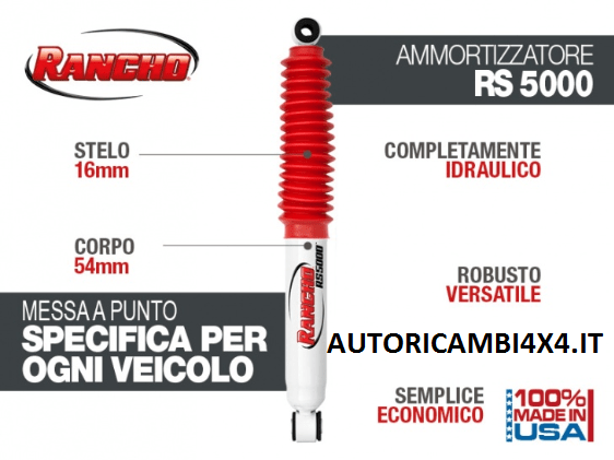 AMMORTIZZATORE RANCHO 5000 JEEP WRANGLER TJ POSTERIORE (Disponibile a lunghezza originale o per rialzi+6 cm E +7,5 cm) - Autoricambi4x4