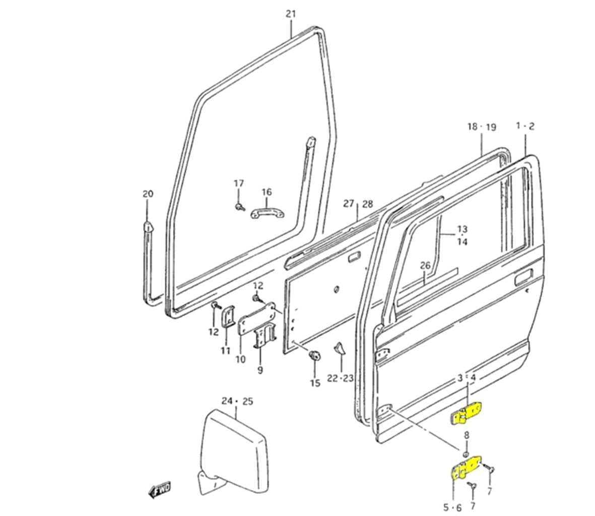 COPPIA CERNIERE PORTA/ SPORTELLO ANTERIORE SUZUKI SJ410/ SJ413/ SAMURAI/ SANTANA - Autoricambi4x4