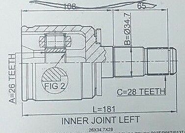 GIUNTO OMOCINETICO LATO CAMBIO ANTERIORE SINISTRO 26X34.7X28 MITSUBISHI PAJERO II/ PAJERO SPORT I - Autoricambi4x4