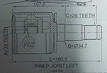 GIUNTO OMOCINETICO LATO CAMBIO ANTERIORE SINISTRO 33X34.6X28 MITSUBISHI L200 KB4T DAL 2005/ PAJERO SPORT - Autoricambi4x4