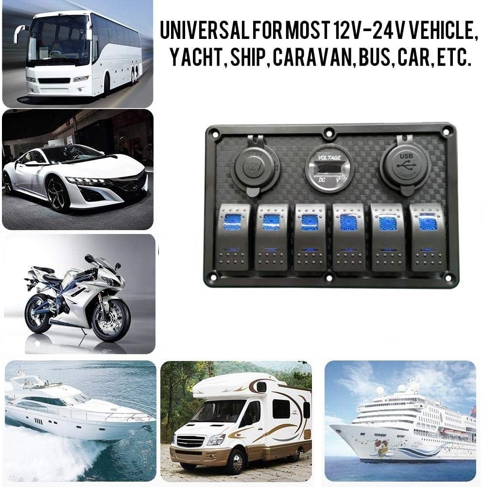 PANNELLO INTERRUTTORI A BILANCIERE IMPERMEABILE 6 TASTI 12V / 24V - Autoricambi4x4