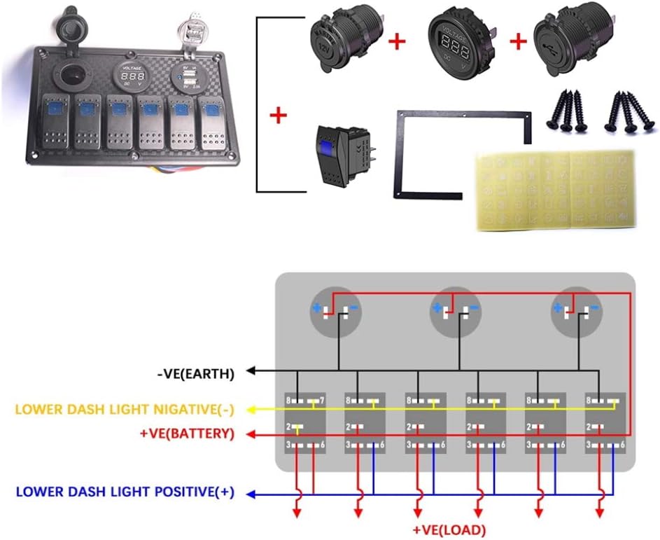 PANNELLO INTERRUTTORI A BILANCIERE IMPERMEABILE 6 TASTI 12V / 24V - Autoricambi4x4