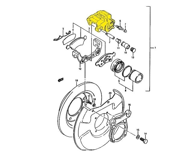 PINZA FRENO ANTERIORE COMPLETA DI SUPPORTO E PASTIGLIE SUZUKI SJ410/ SJ413/ SAMURAI/ SANTANA - Autoricambi4x4