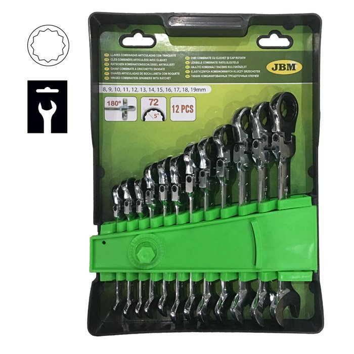 SET DI 12 CHIAVI PROFESSIONALI COMBINATE A CRICCHETTO SNODATE - Autoricambi4x4