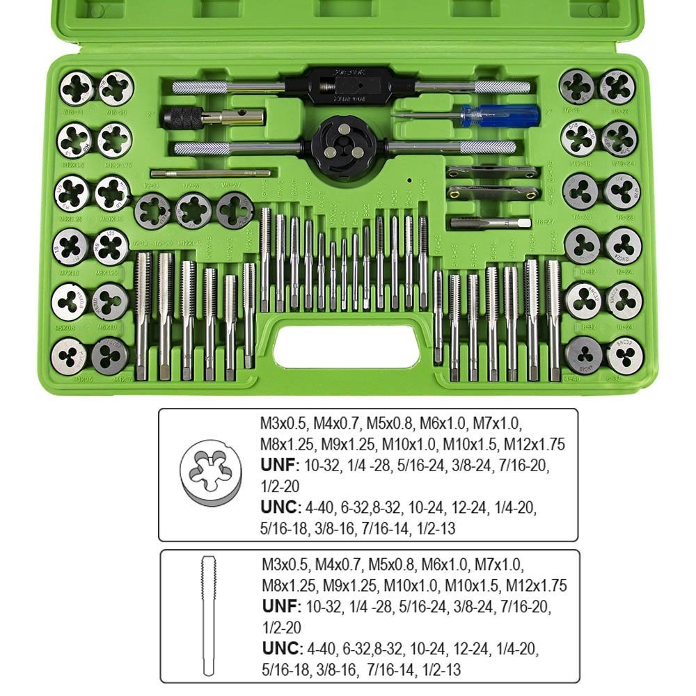 VALIGETTA CON 60 PEZZI PER FILETTATURE COMPLETA DI MASCHI E FILIERE RIVESTITI IN TITANIO (METRICO E POLLICI) - Autoricambi4x4